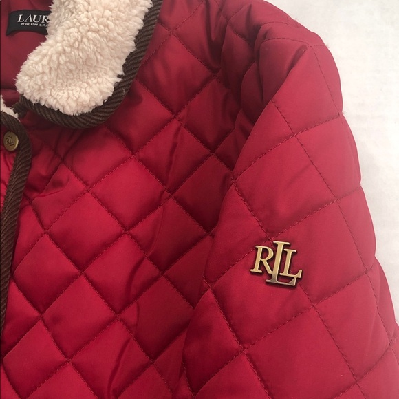 LAUREN RALPH LAUREN Burgundy Quilted Jacket faux Sherpa collar Size M - Picture 4 of 9